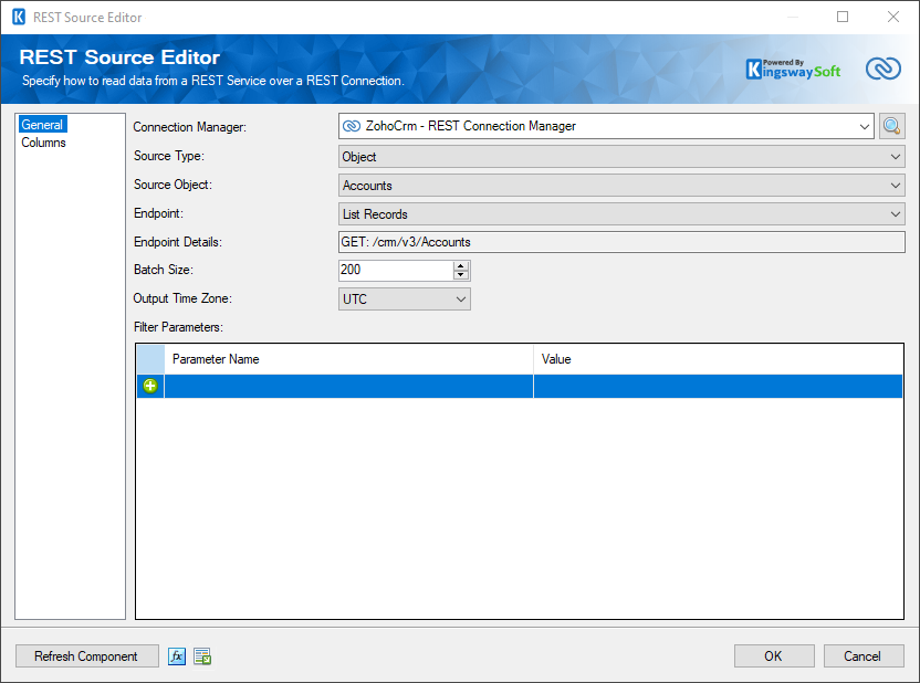 SSIS Zoho CRM Source Component